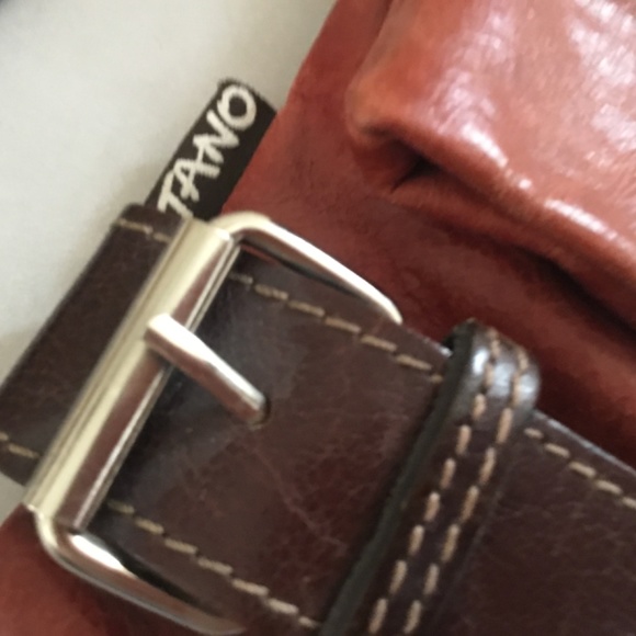 TANO Red and Brown Leather Envelope Clutch with Decorative Buckles - Picture 5 of 8